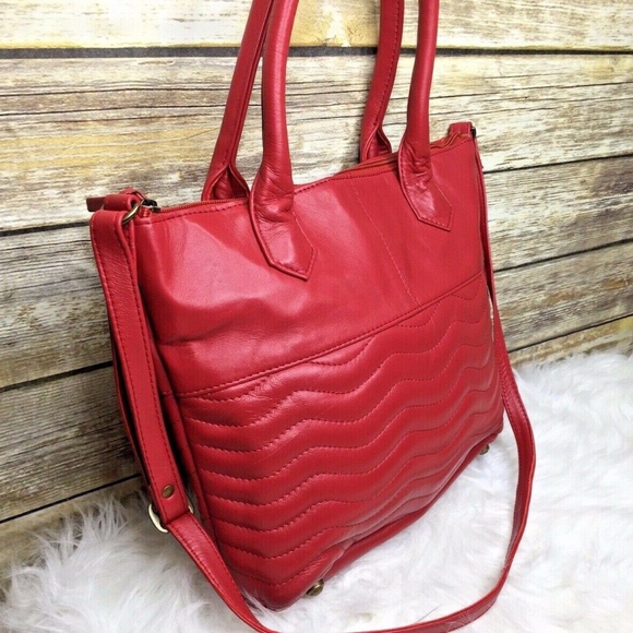 unknown Bags Red Leather Quilted Satchel Crossbody Tote Bag Poshmark